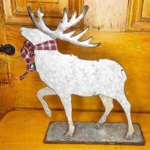 Makers Holiday Joann Galvanized Metal Reindeer 12" Plaid Bow Farmhouse Christmas
